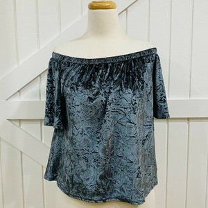 NWOT Knox Rose S Blue Crushed Velvet Off Shoulder